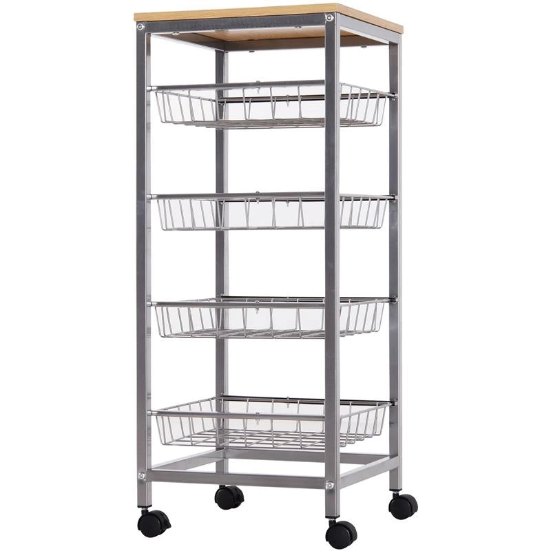 CARRELLO DA CUCINA CON CESTI ESTRAIBILI IN ACCIAIO E RUOTE 36.5X36.5X89CM