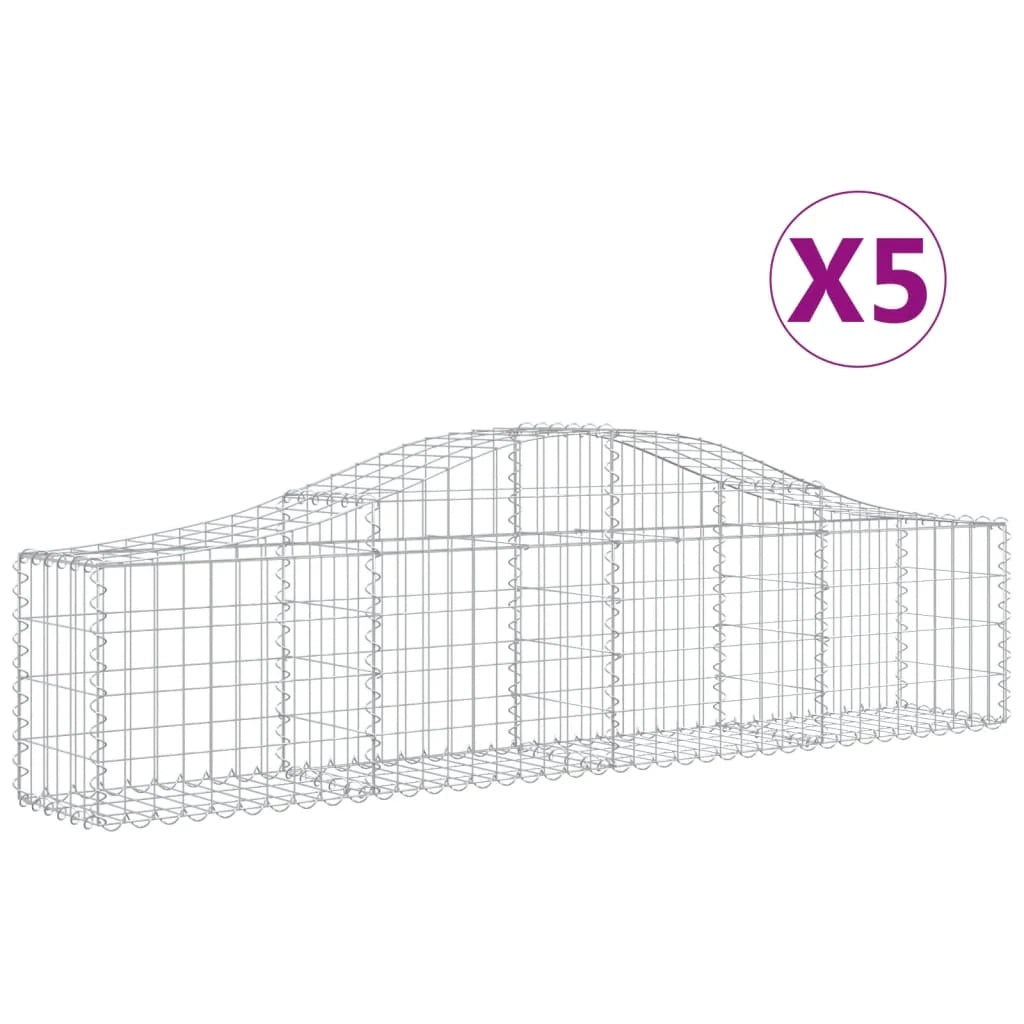Cestini gabbioni recinzione a gabbia muro di contenimento ad arco 5 pezzi 200 x 30 x 40/60 cm ferro zincato argento 02_0040878