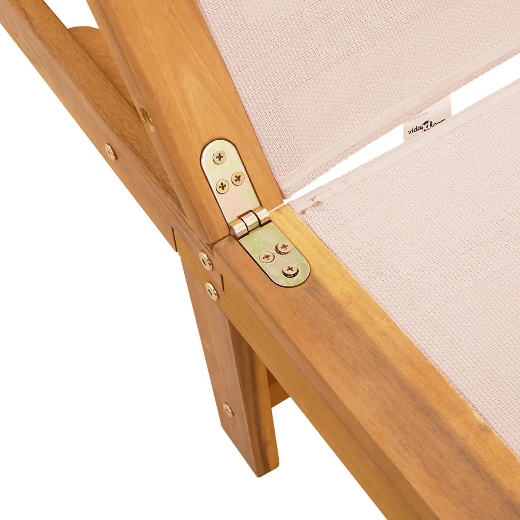 Lettino Prendisole con Tavolo Crema Massello Acacia e Textilene 4008416