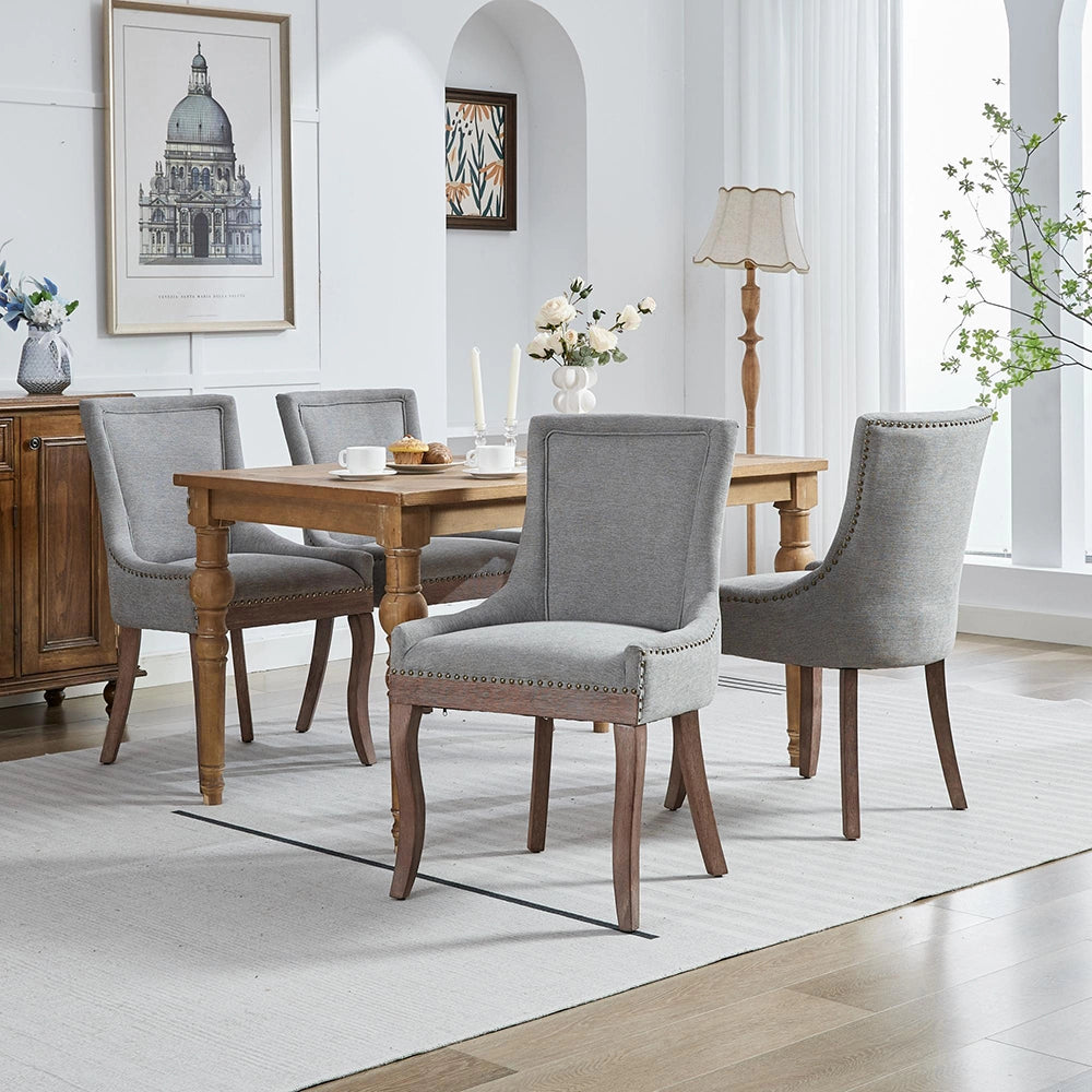 Set 2 sedie Ultra Side - Xylo - tessuto grigio gambe legno con borchie bronzo