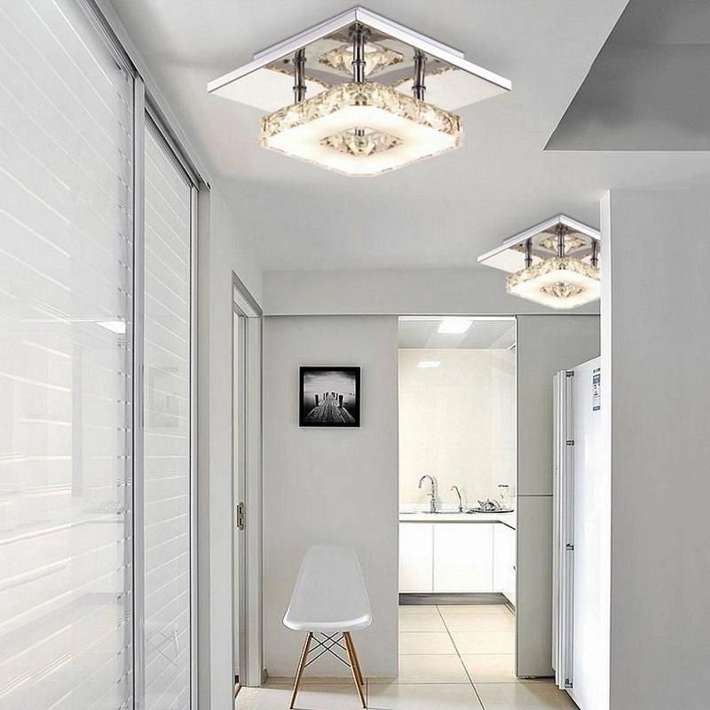 Lampada Da Soffitto Cristallo Plafoniere Led 8w Quadrato App405-c