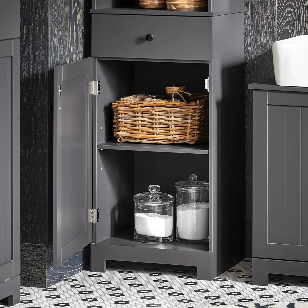 Mobile Bagno Salvaspazio Colonna Bagno con Armadio e 3 Ripiani Aperti, Armadio Compatto con 1 Cassetto per WC, Camera da Letto, Lavanderia 40x161x35 cm BZR17-DG