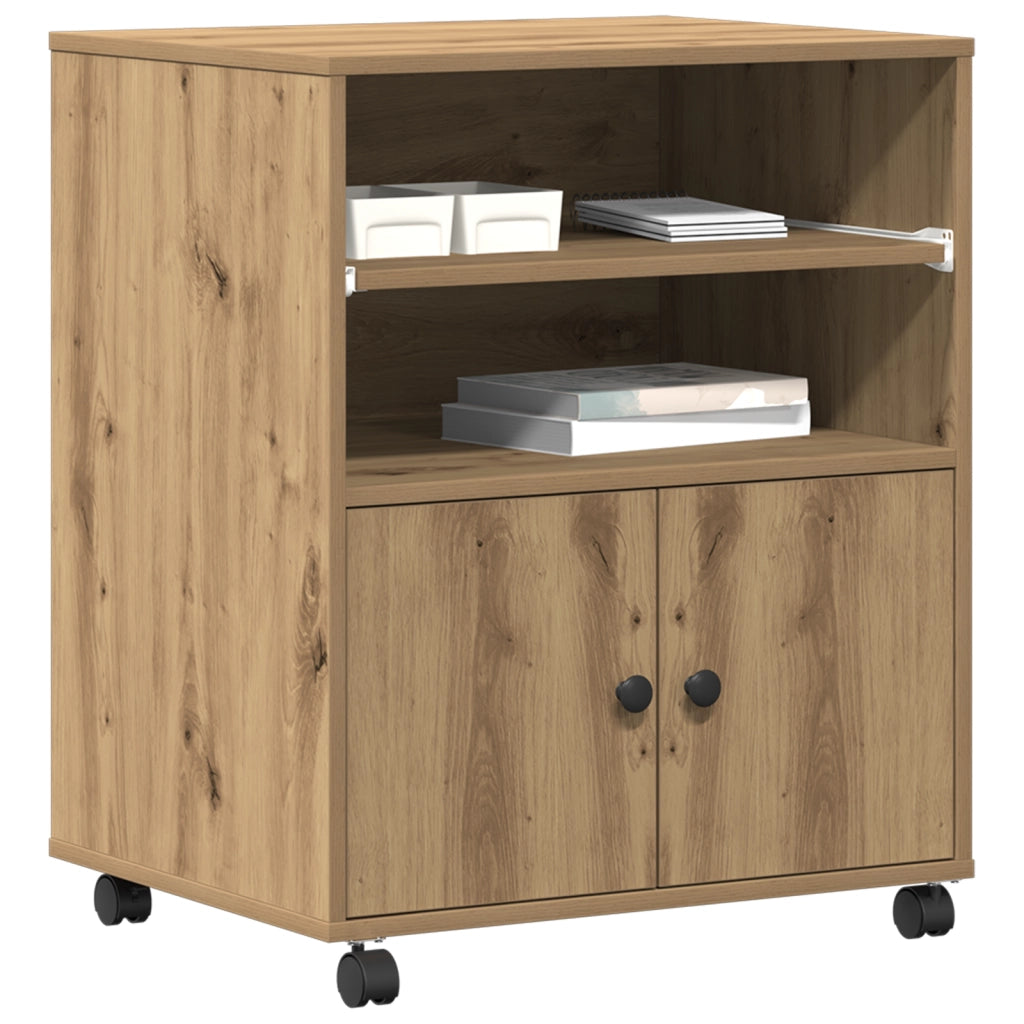 Supporto per Stampante con Ruote Rovere Artigianale 60x48x74 cm