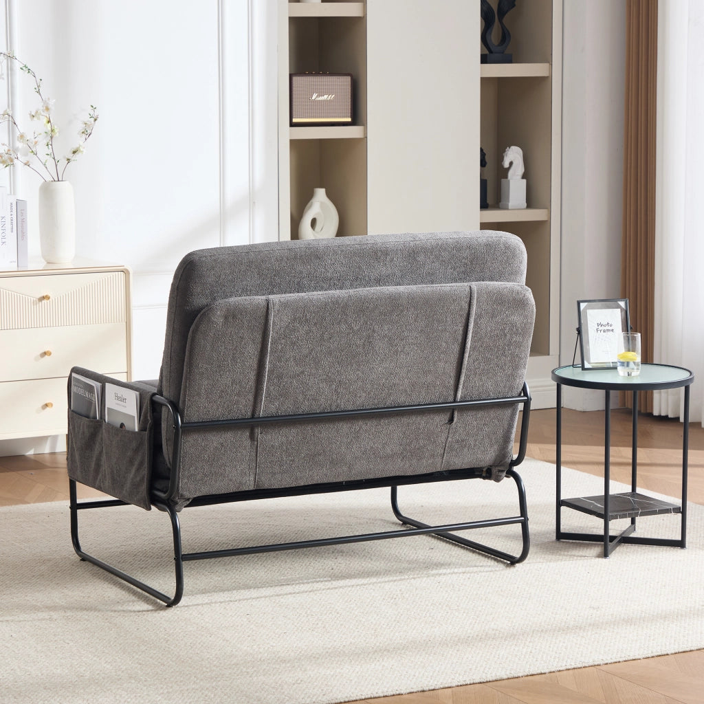 Divano letto 2 posti - con funzione letto e tasche laterali - in chenille - grigio