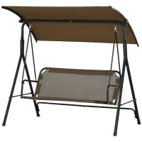 Dondolo da Giardino 3 Posti con Copertura Regolabile, in Acciaio e Poliestere, 172x110x153 cm, Marrone e Grigio