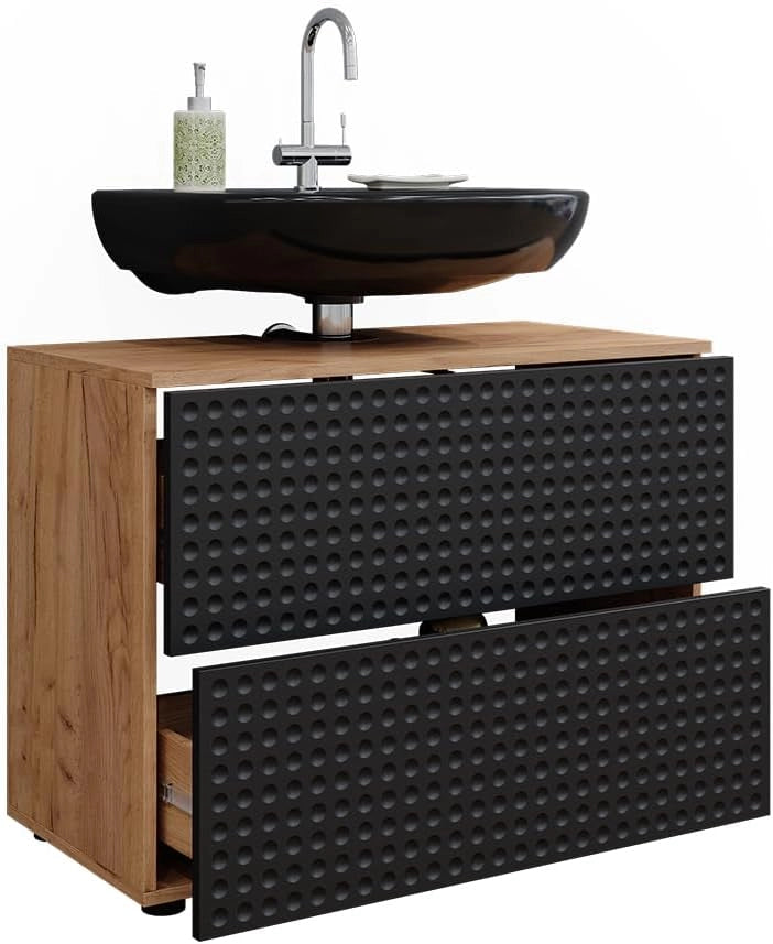 Mobiletto Irma, Antracite puntinato, 60 x 59 cm, con ritaglio per sifone e ripiano interno per conservazione