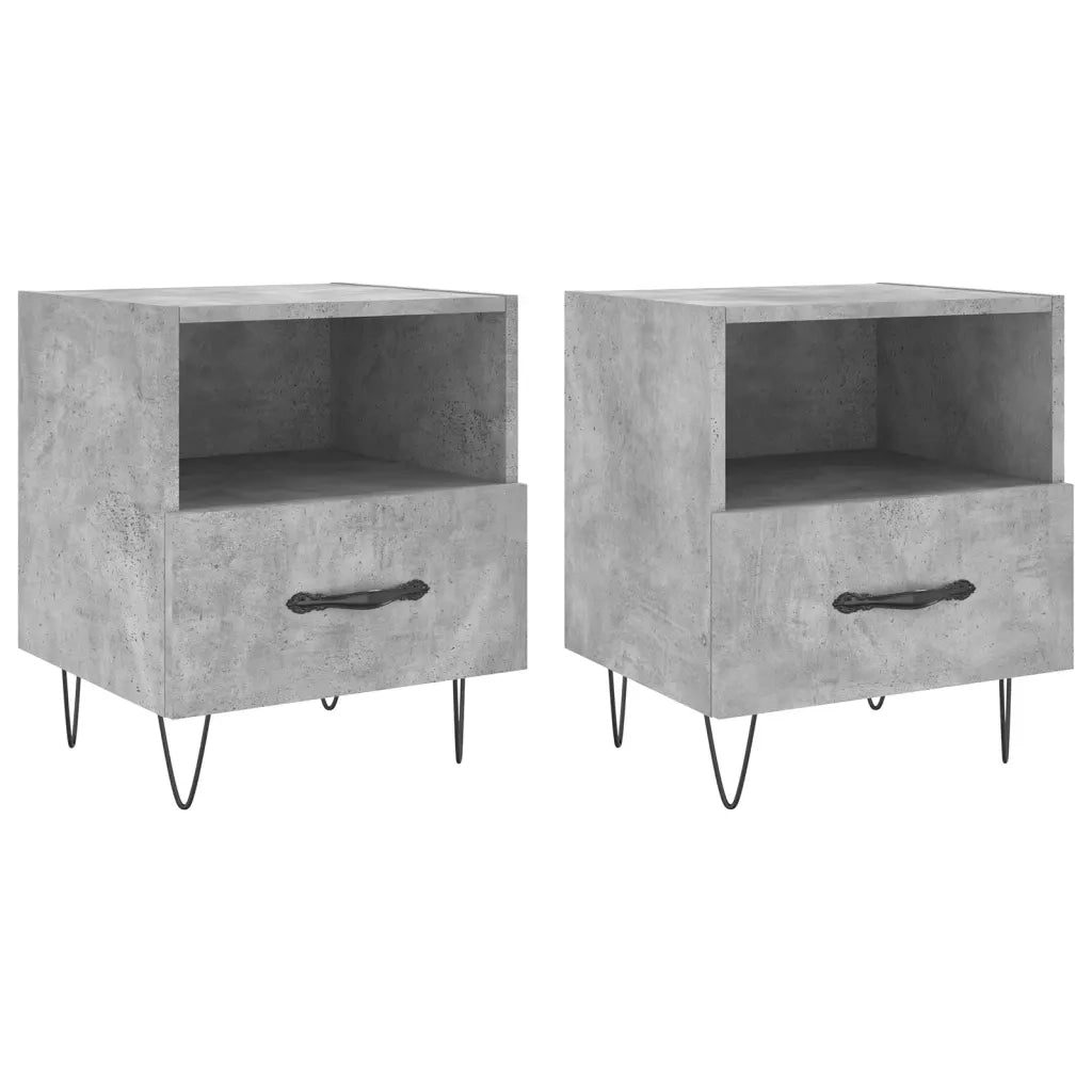 Set di 2 Comodini | Armadio da Notte | Mobiletto da notte Grigio Cemento 40x35x47,5 cm in Legno Multistrato