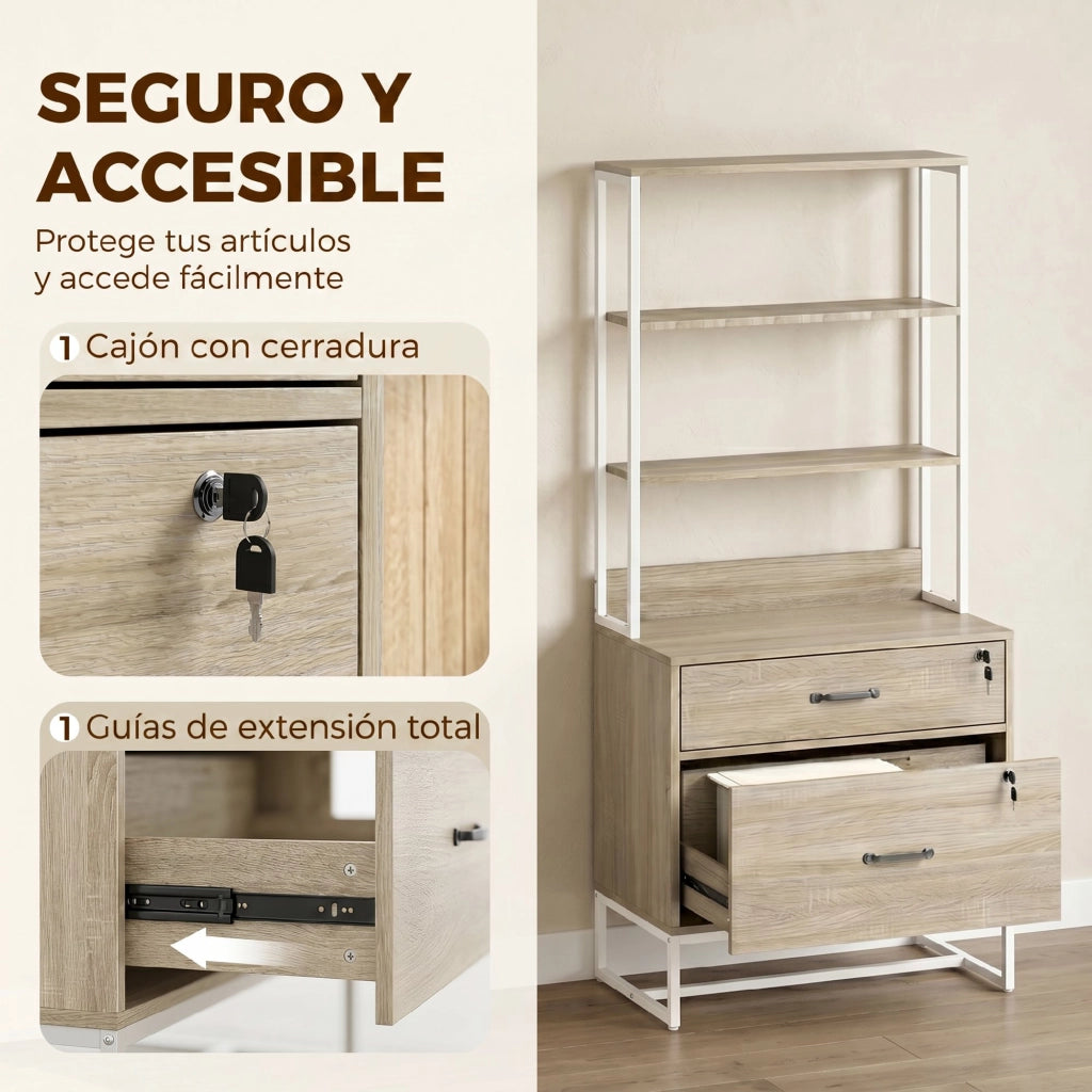 Cassettiera con scaffale 2 cassetti ¨C Zephmum ¨C Rovere