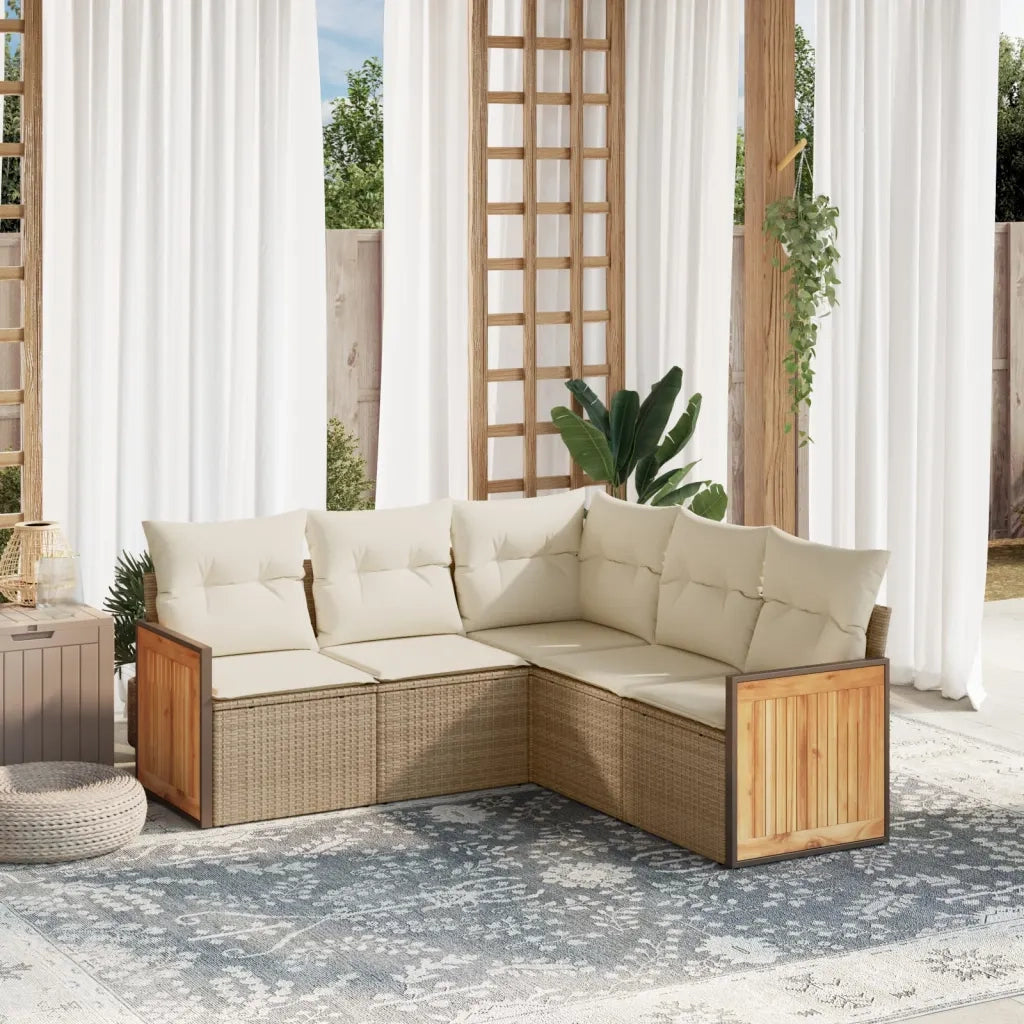 Set Divano da Giardino 5 pz con Cuscini Beige in Polyrattancod mxl 89817