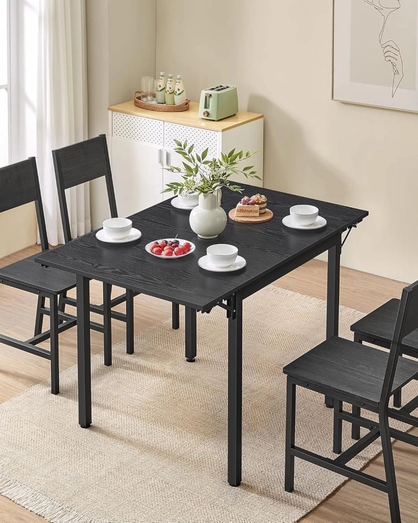 VASAGLE Tavolo da pranzo pieghevole, allungabile, per piccoli spazi, 2-4 persone, industriale, 78 x 120 x 76,2 cm, nero ebano e nero inchiostro KDT077B03