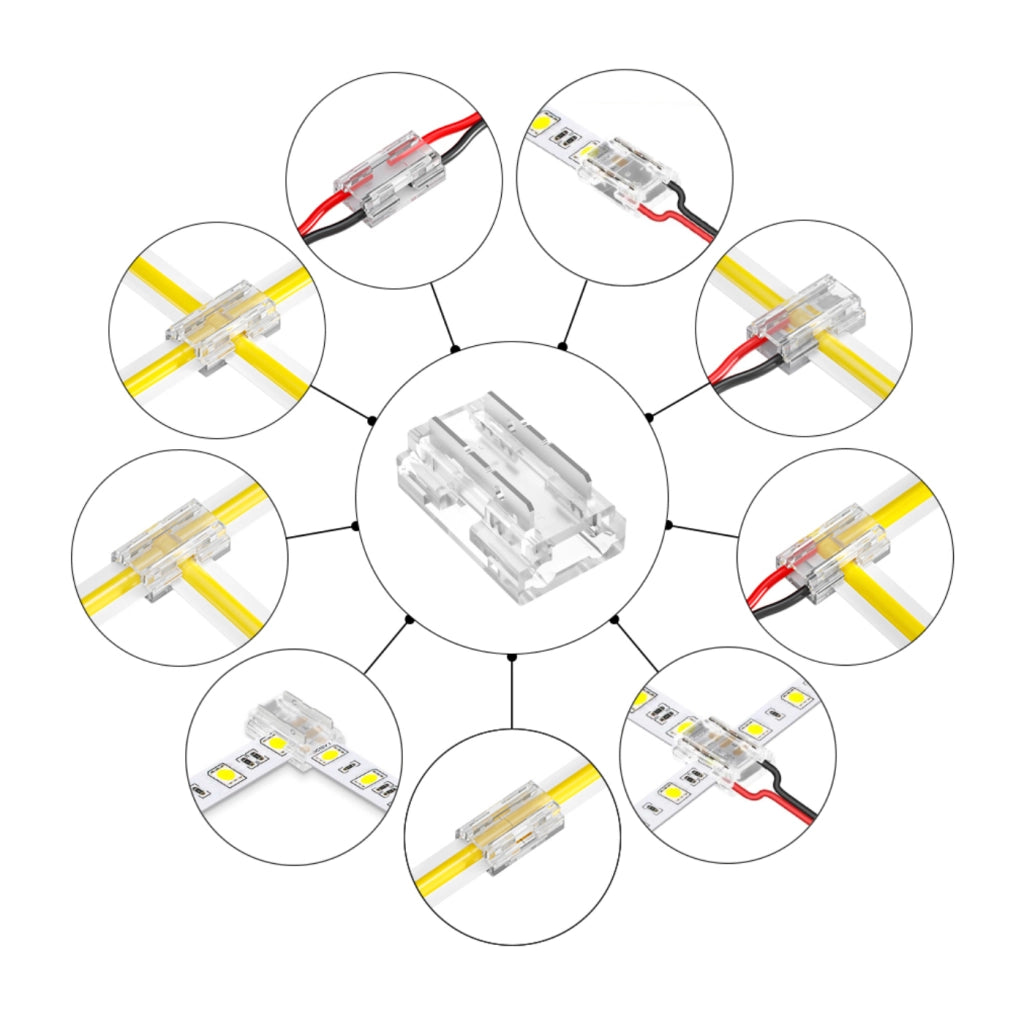 Alcapower Connettore Multifunzione per Strisce LED COB e SMD da 10mm, Tensione 3-24V DC, 5A Max, Ideale per Installazioni Professionali IP20