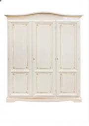 Armadio 3 ante legno shabby avorio anticato decori filo arancione 158x56x197 - Mobili 2G