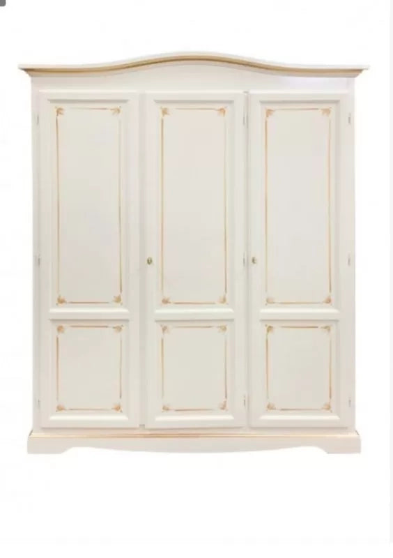 Armadio 3 ante legno shabby avorio anticato decori filo arancione 158x56x197 - Mobili 2G