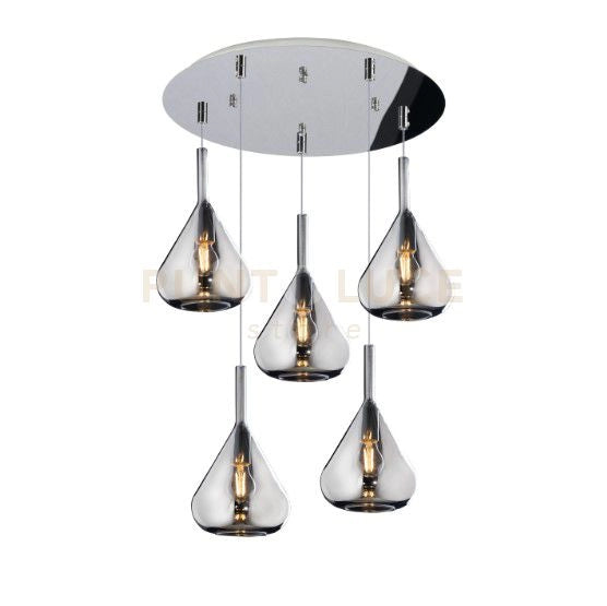 SOSPENSIONE CROMO 5 LUCI TONDA VETRI FUME 1177CR-S5 T-FU