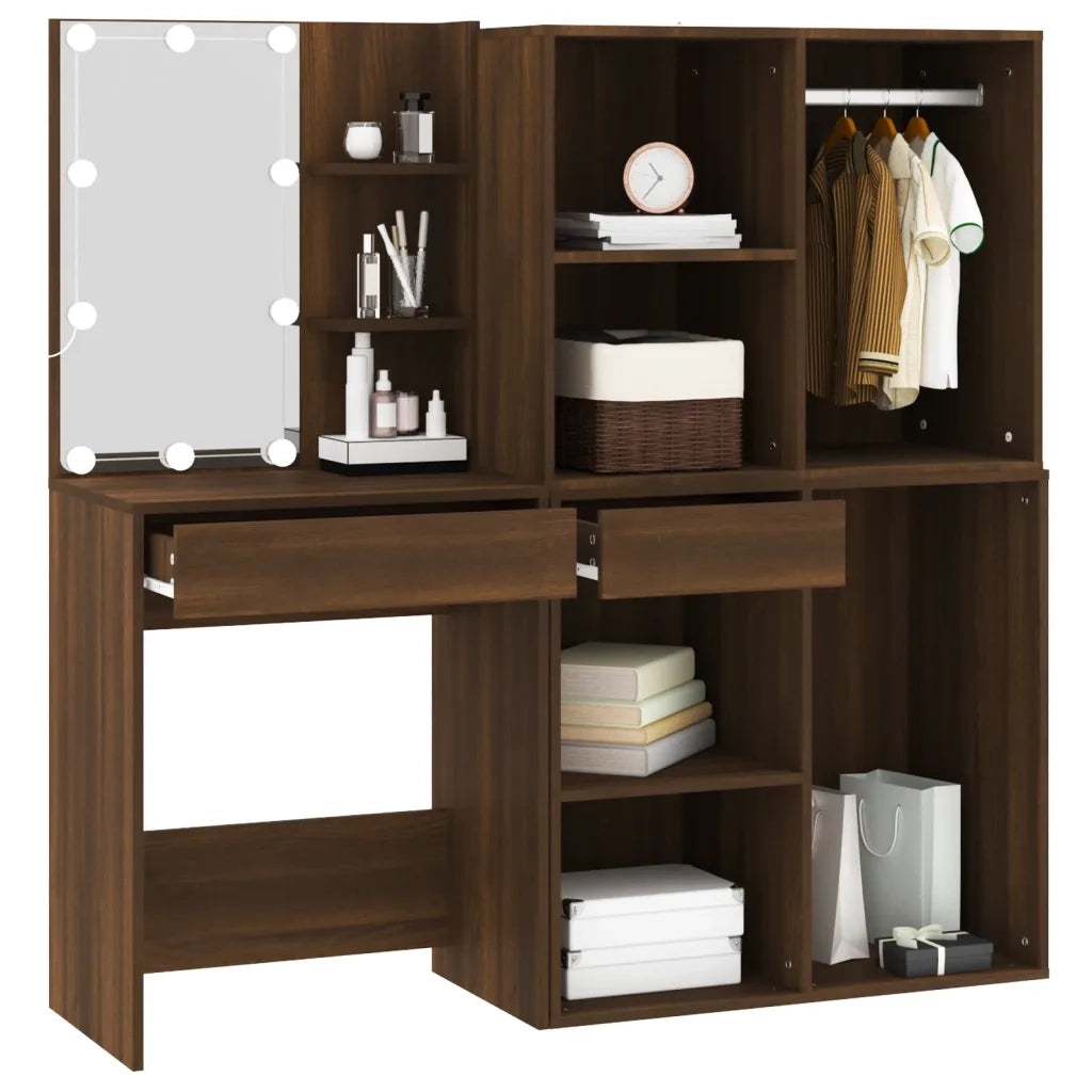 Toeletta con LED e Armadietti Rovere Marrone Legno Multistrato