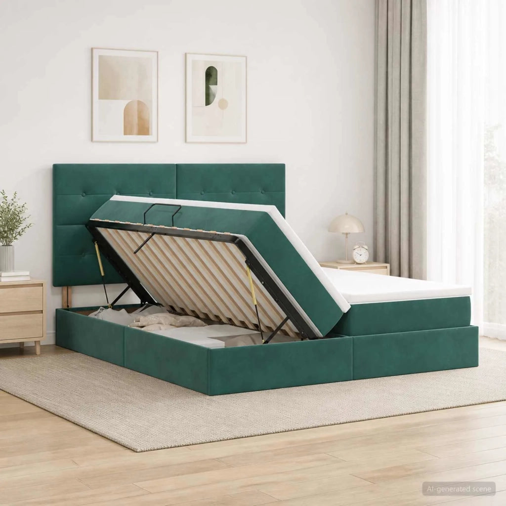 Letto con contenitore LED e materasso Verde Scuro 200 x 200 cm 3460275