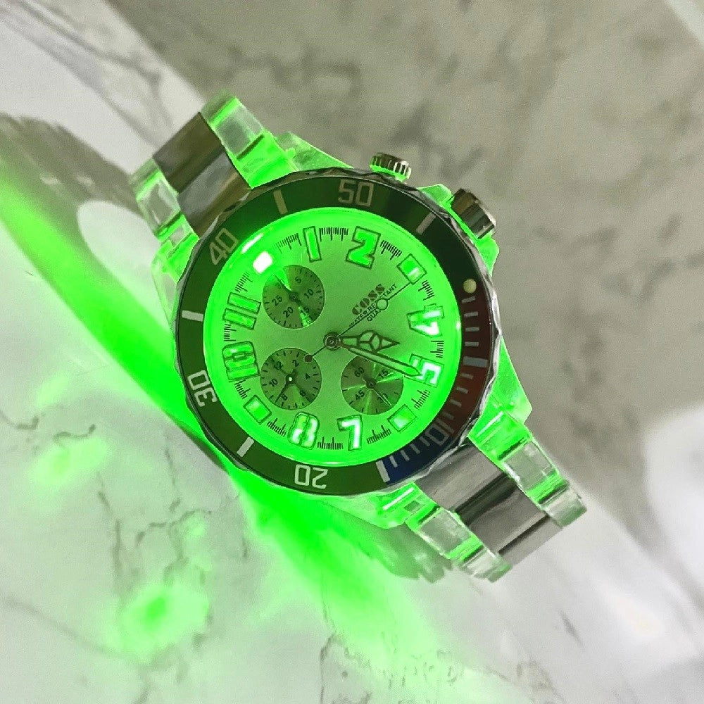 Trade Shop - Orologio Polso Coss Uomo Analogico Quarzo Luminoso Silver Verde Quadrante Bianco -