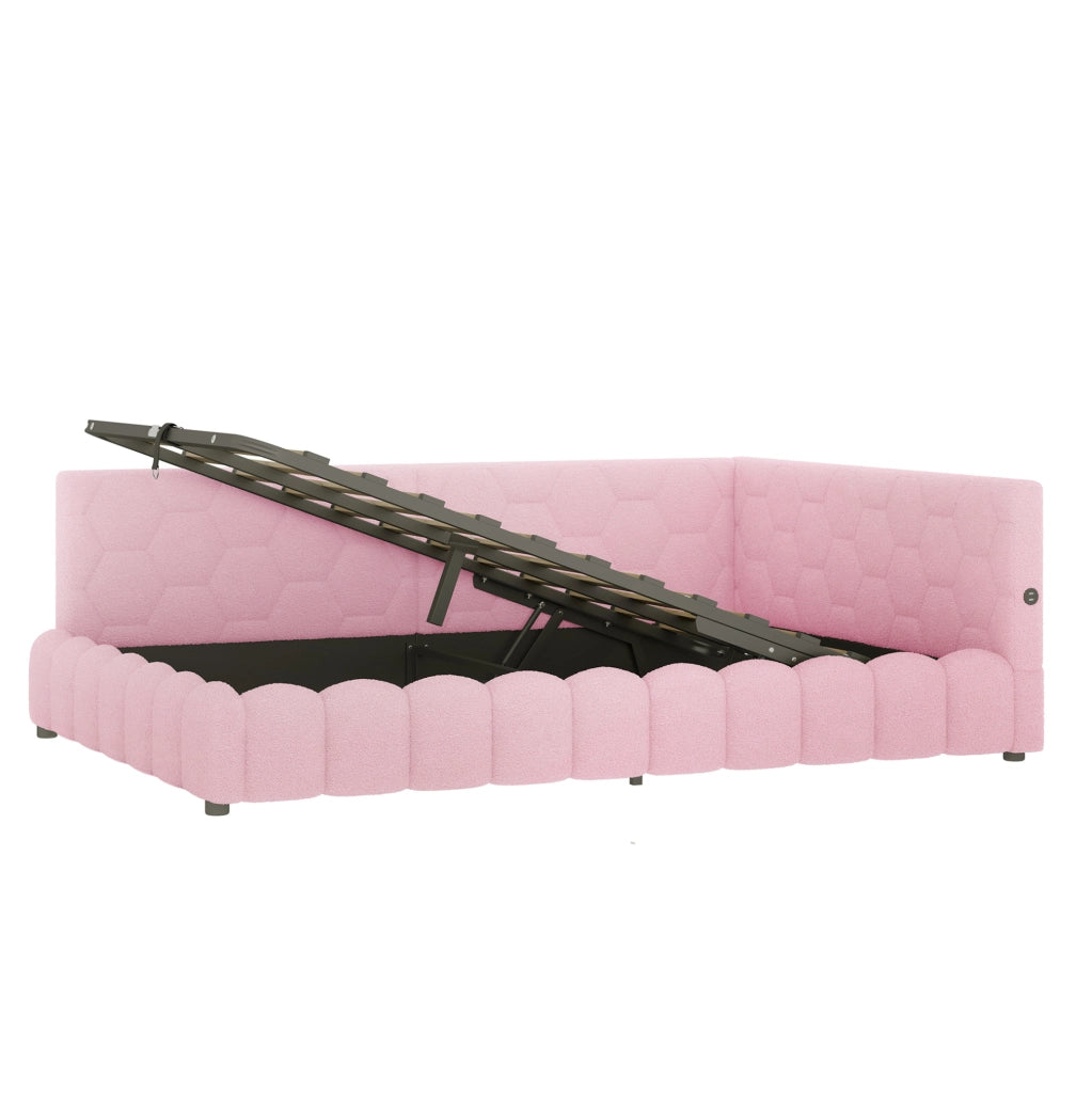 Letto daybed 140x200 cm con contenitore; LED; USB e Type-C; rosa