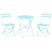 Set da Esterno 3 pezzi Tavolino e 2 Sedile Pieghevoli in Metallo Blu