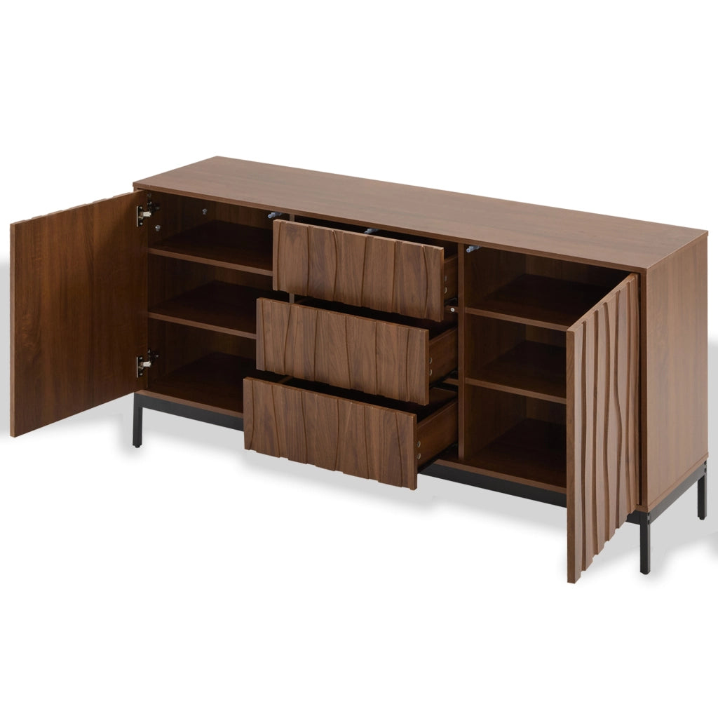 Credenza 150 cm in MDF con 3 cassetti, ripiani regolabili e struttura anti-ribaltamento