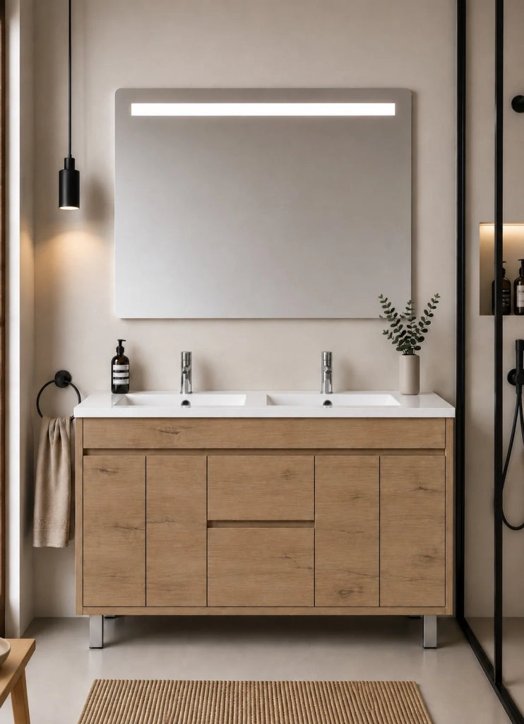 Mobile bagno con lavabo ORIGENBATH ISQUIA senza specchio 120x45 cm doppio lavabo estepa con colonna