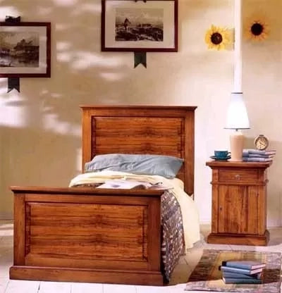 Letto singolo classico legno tinta noce l.103 h 110 p 209 (6132) - Mobili 2G