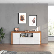 WHOUS Credenza Chronos 4 ante e 2 vani bianco lucido e rovere 200x40x85 cm