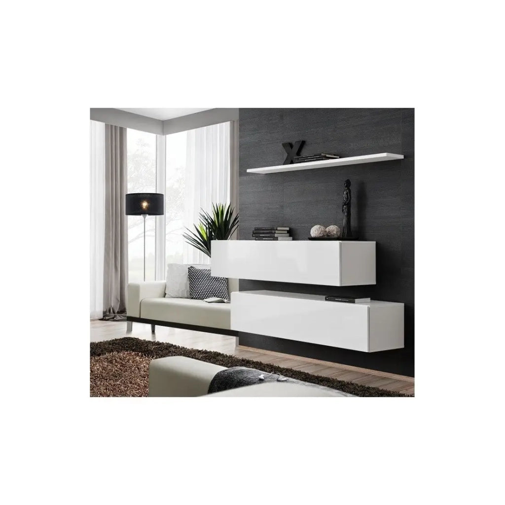 Set di mobili da soggiorno SWITCH SBII design, colore bianco lucido.