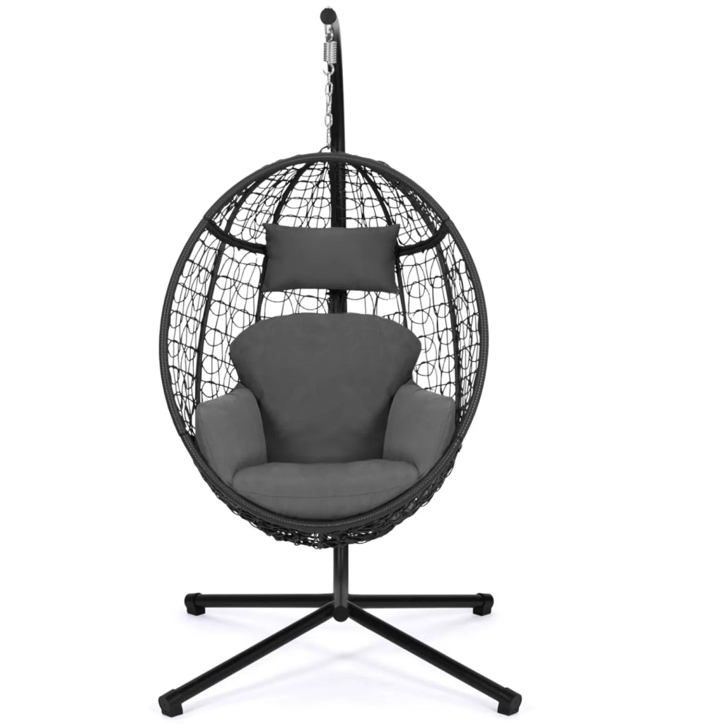 IDMarket - Poltrona dondolo sospesa grigio con piedistallo con cuscino grigio