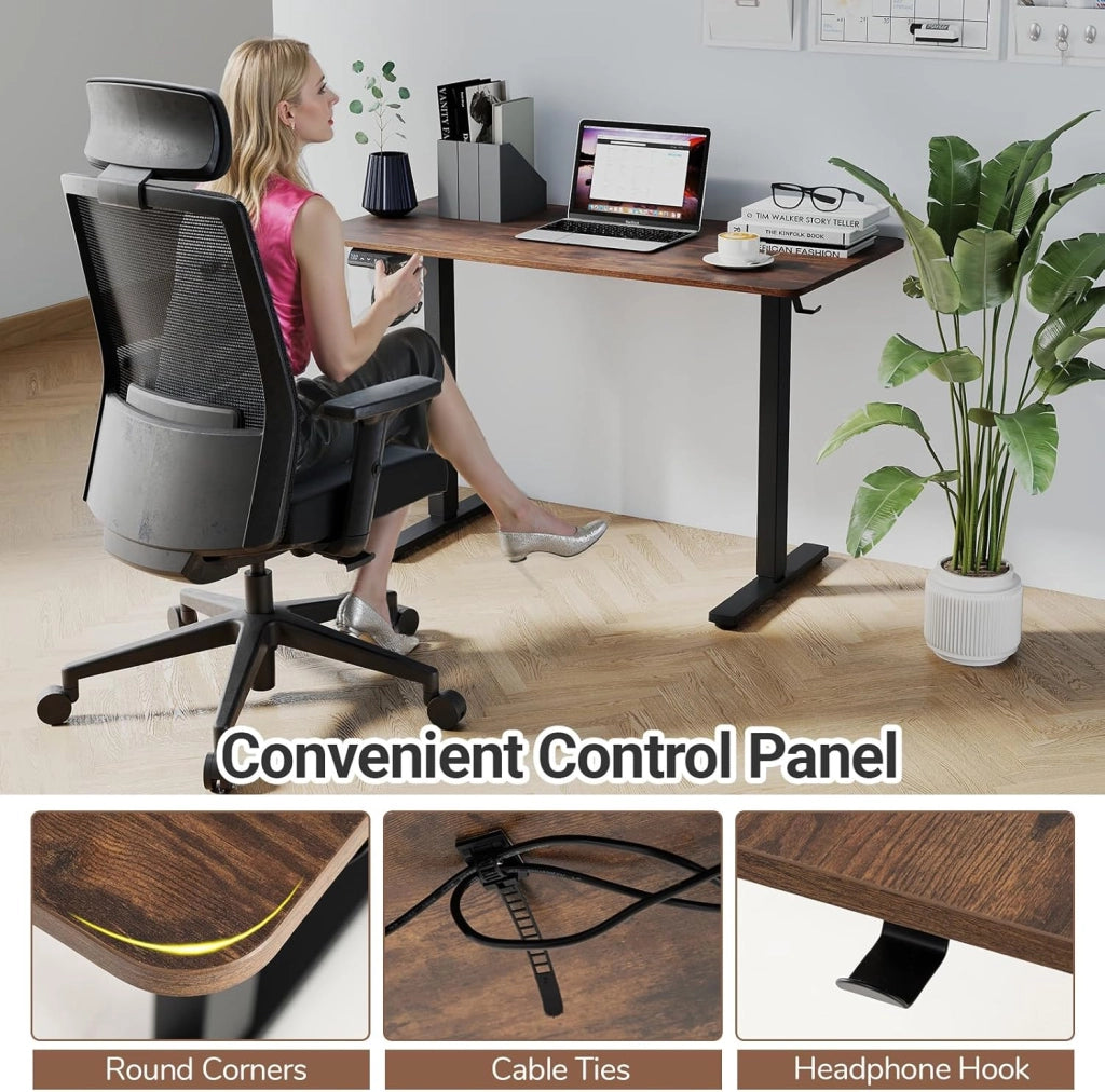 Scrivania da seduta in piedi elettrica, scrivania da gioco regolabile in altezza con 3 preset di memoria, protezione anti-collisione, gancio per cuffie, carico 91 kg, 120 x 60 cm (marrone)
