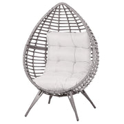 POLTRONA IN PE RATTAN GRIGIO CON MORBIDO CUSCINO BEIGE PER ESTERNI E INTERNI