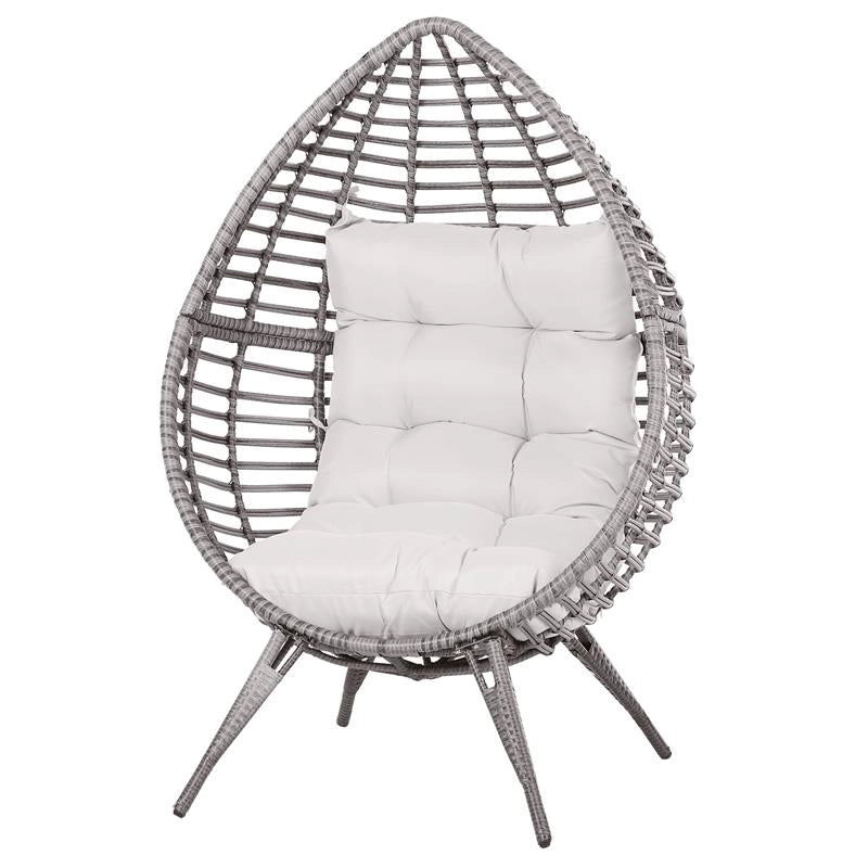 POLTRONA IN PE RATTAN GRIGIO CON MORBIDO CUSCINO BEIGE PER ESTERNI E INTERNI