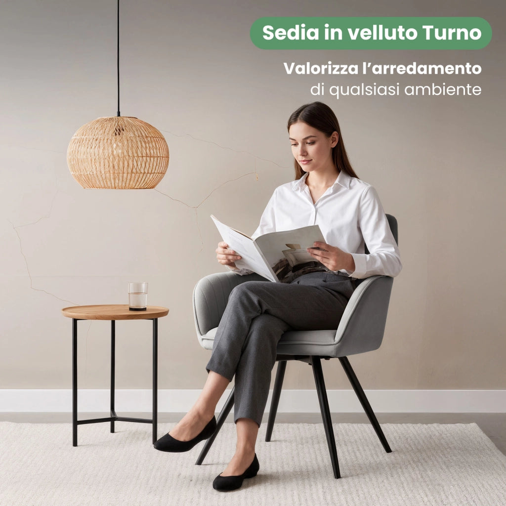 Set di 4 Sedie girevoli in velluto con cuciture TURNO Grigio gambe nere