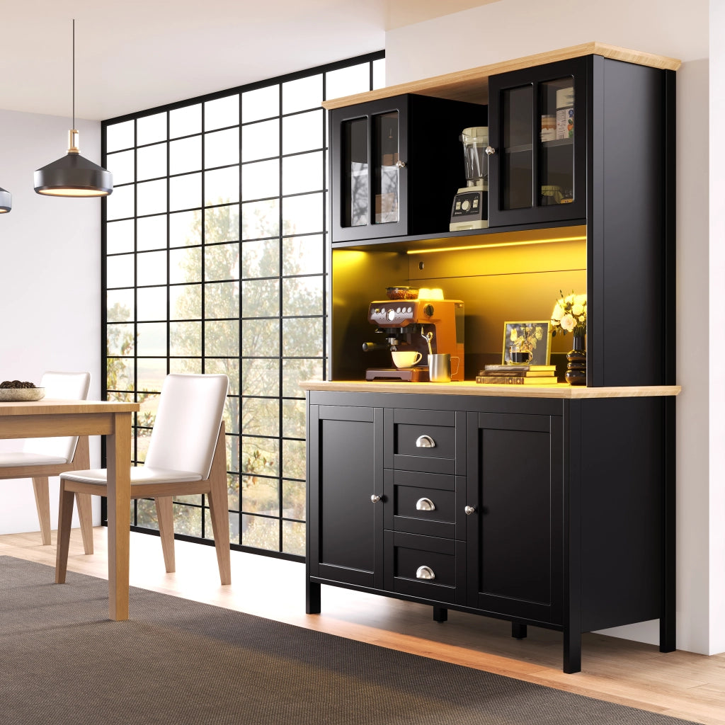 ARMADIO alto 120x40x179 cm nero con LED, 4 ante e 3 cassetti