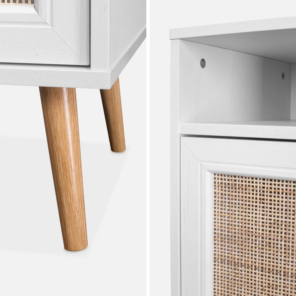 Set 2 comodini scandinavi in intrecciatura cannage, bianco sporco