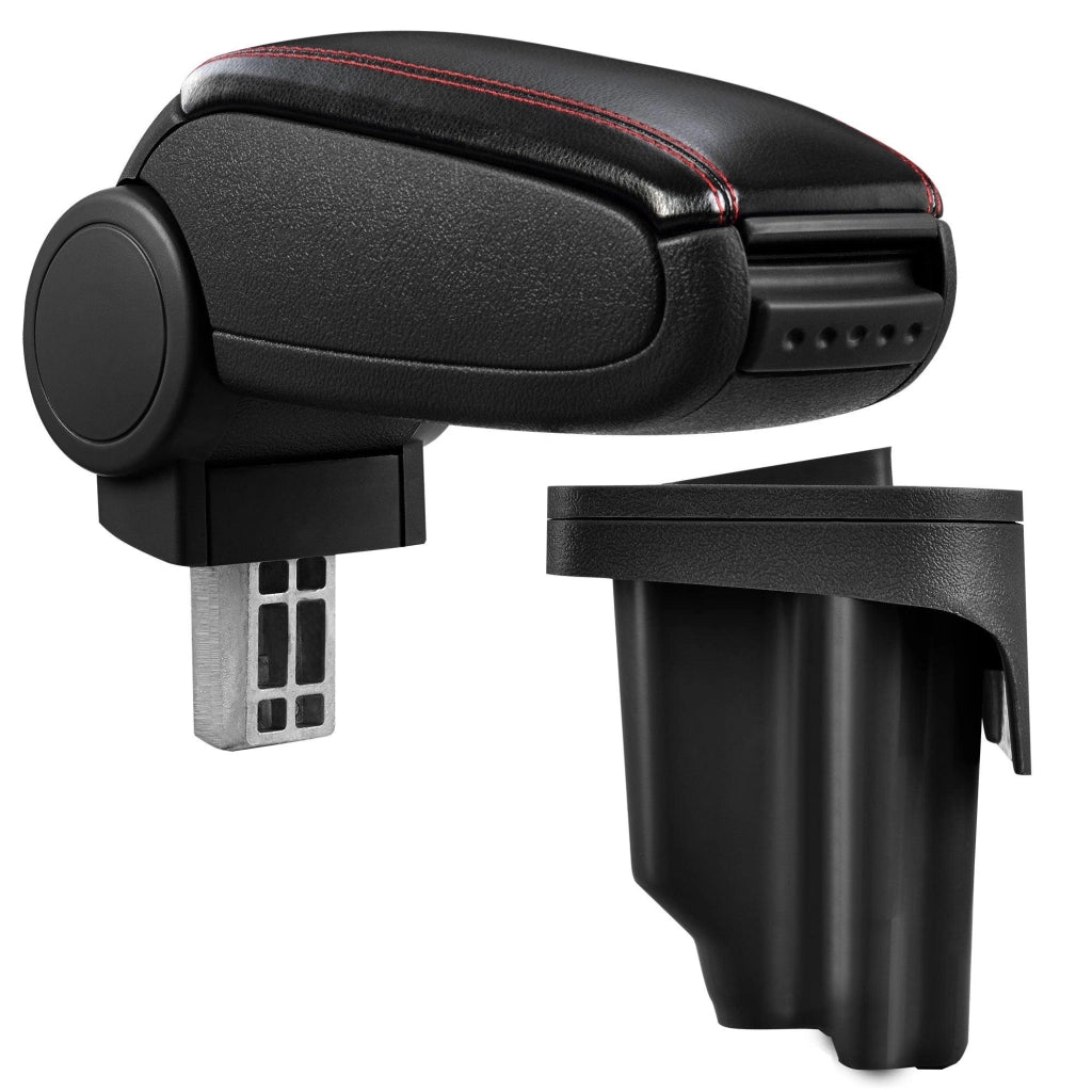 Bracciolo centrale per BMW E46 con scomparto imbottito in similpelle nera con cuciture rosse 03_0000387
