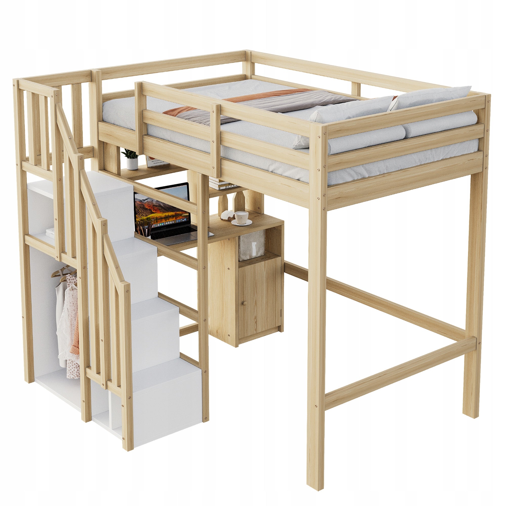 Letto a castello 90x200 con scrivania e scale - Xylo - Legno