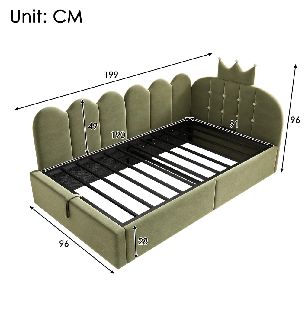 Letto da giorno 90x190 cm con contenitore idraulico; velluto verde