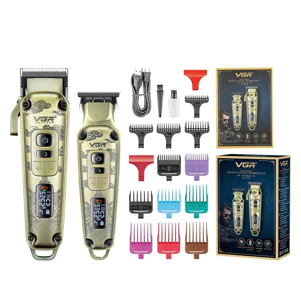Trade Shop - Vgr V-643 Tagliacapelli Professionale + Trimmer Barber Kit 2in1 -