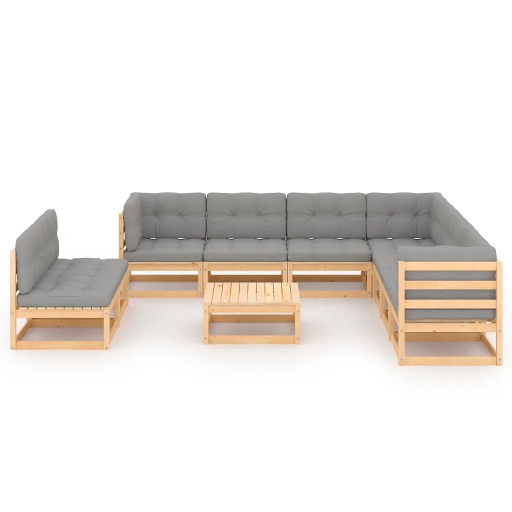 Set Salotto Giardino 10pz Cuscini Antracite Legno Massello Pino 3076909