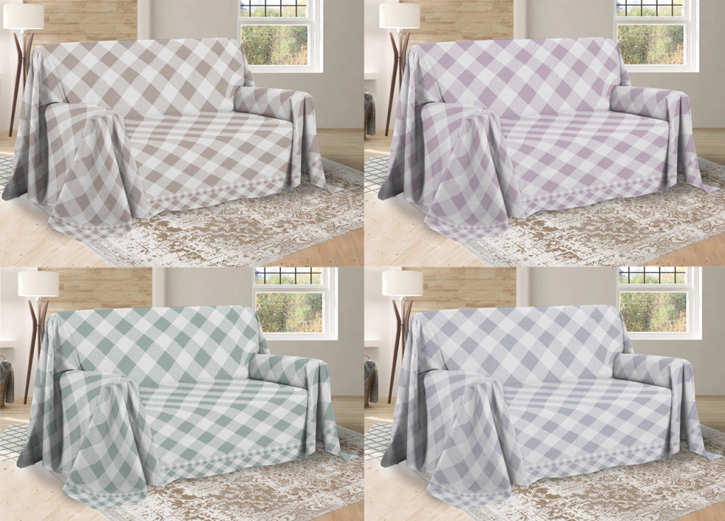 Telo Arredo Multiuso Linea Pensieri Delicati In Cotone Disegno Lovely Check - Singolo - Beige