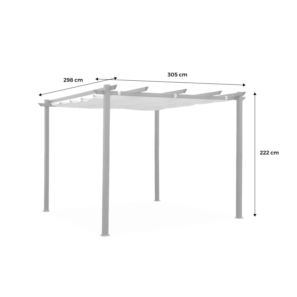 3x3m pergola, alluminio, copertura scorrevole, grigio