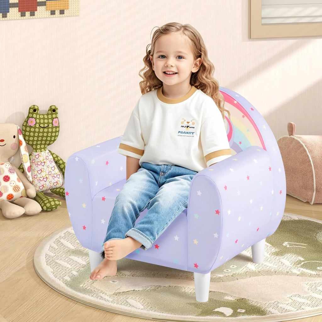 Divano per Bambini a Forma di Unicorno 55 x 40 x 55cm, Poltrona Imbottita con Tessuto Elastico Traspirante e Riempimento in Spugna, Mobile Moderno per Cameretta (Lilla)