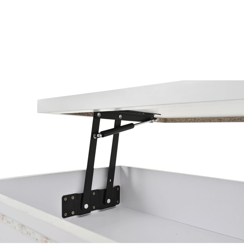 TAVOLINO DA SALOTTO ALZABILE 100 x 50 x 40 cm Bianco Lucido con LED e 2 Cassetti