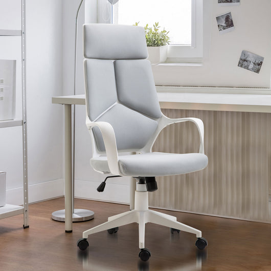EasyComfort Sedia da Ufficio con Funzione Dondolo, Poltrona Presidenziale in Tessuto Regolabile e Girevole, 63x63x117-127 cm, Grigio