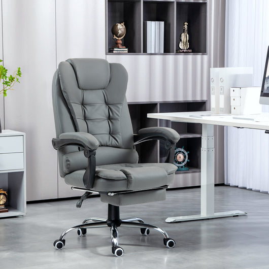 EasyComfort Sedia da Ufficio Ergonomica Reclinabile a 145° con Poggiapiedi Estraibile in Finta Pelle, Grigio