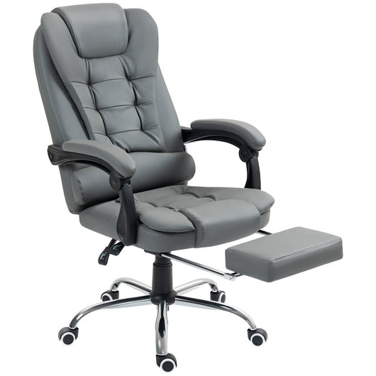 EasyComfort Sedia da Ufficio Ergonomica Reclinabile a 145° con Poggiapiedi Estraibile in Finta Pelle, Grigio
