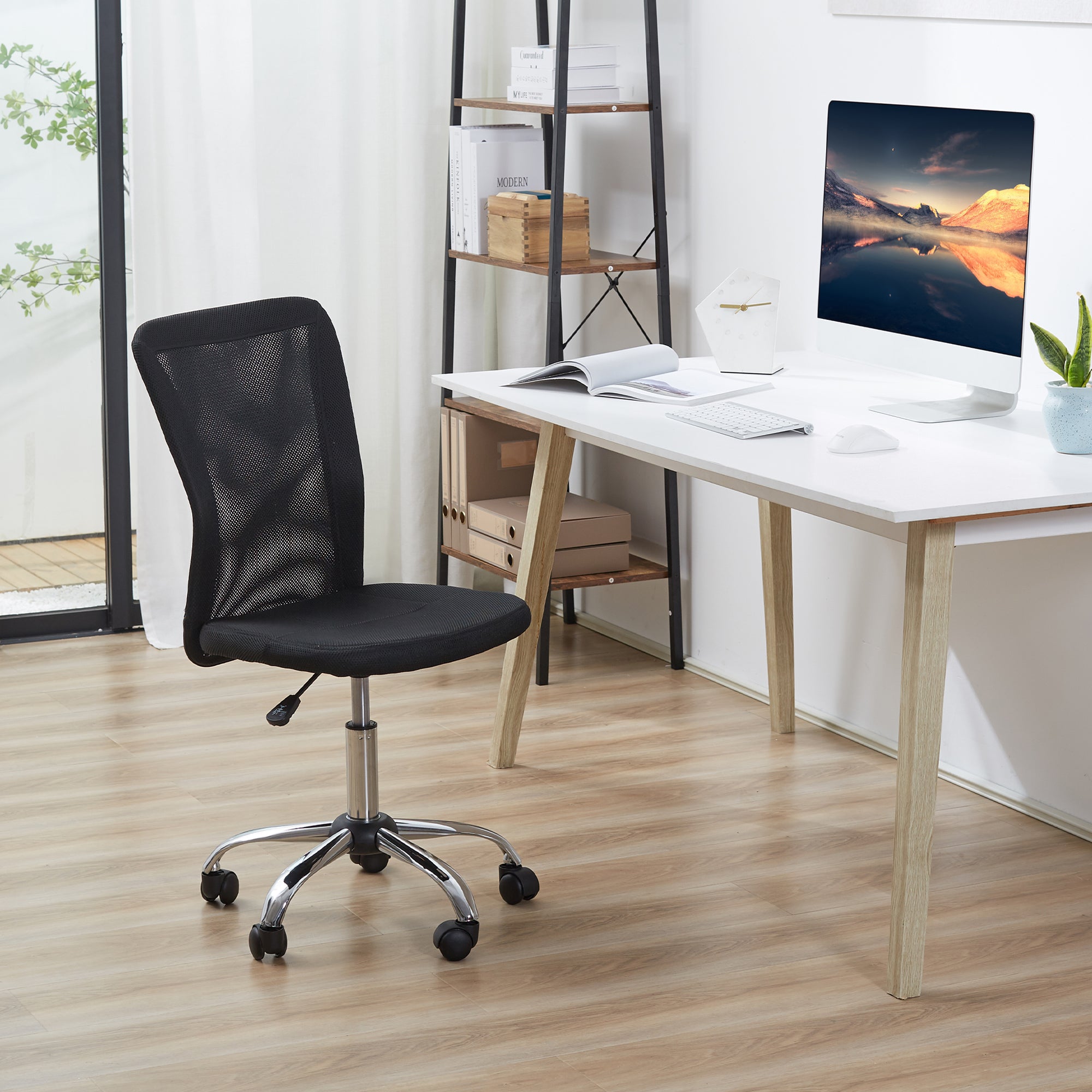 EasyComfort Sedia da Ufficio Ergonomica Senza Braccioli, Tessuto Traspirante a Rete, Altezza Regolabile e 5 Ruote, 43x58x90-100cm, Nero