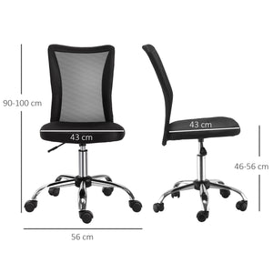 EasyComfort Sedia da Ufficio Ergonomica Senza Braccioli, Tessuto Traspirante a Rete, Altezza Regolabile e 5 Ruote, 43x58x90-100cm, Nero