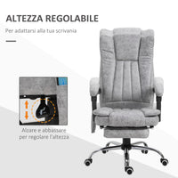 Easycomfort Poltrona da Ufficio Massaggiante Riscaldante, Altezza e Reclinazione Regolabili, Poggiapiedi Retrattile, 62x67x113-120cm, Grigio